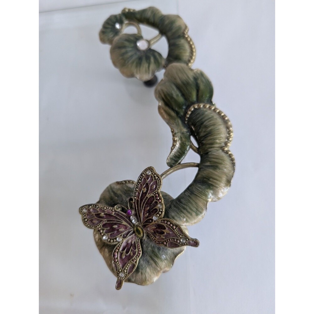 Butterfly Vanity Dresser TRAY Rhinestone Jeweled Enamel Flower Glass - Picture 3 of 6